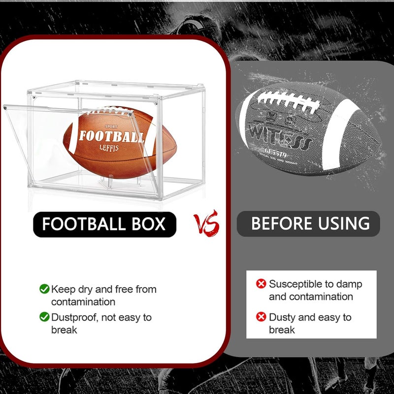 Leffis 2 Pack Football Display Case, Football Case Display Case, Memorabilia Display Cases with Magnetic Door and Removable Football Stand for Autographed Football (Assembly Required) - Image 4